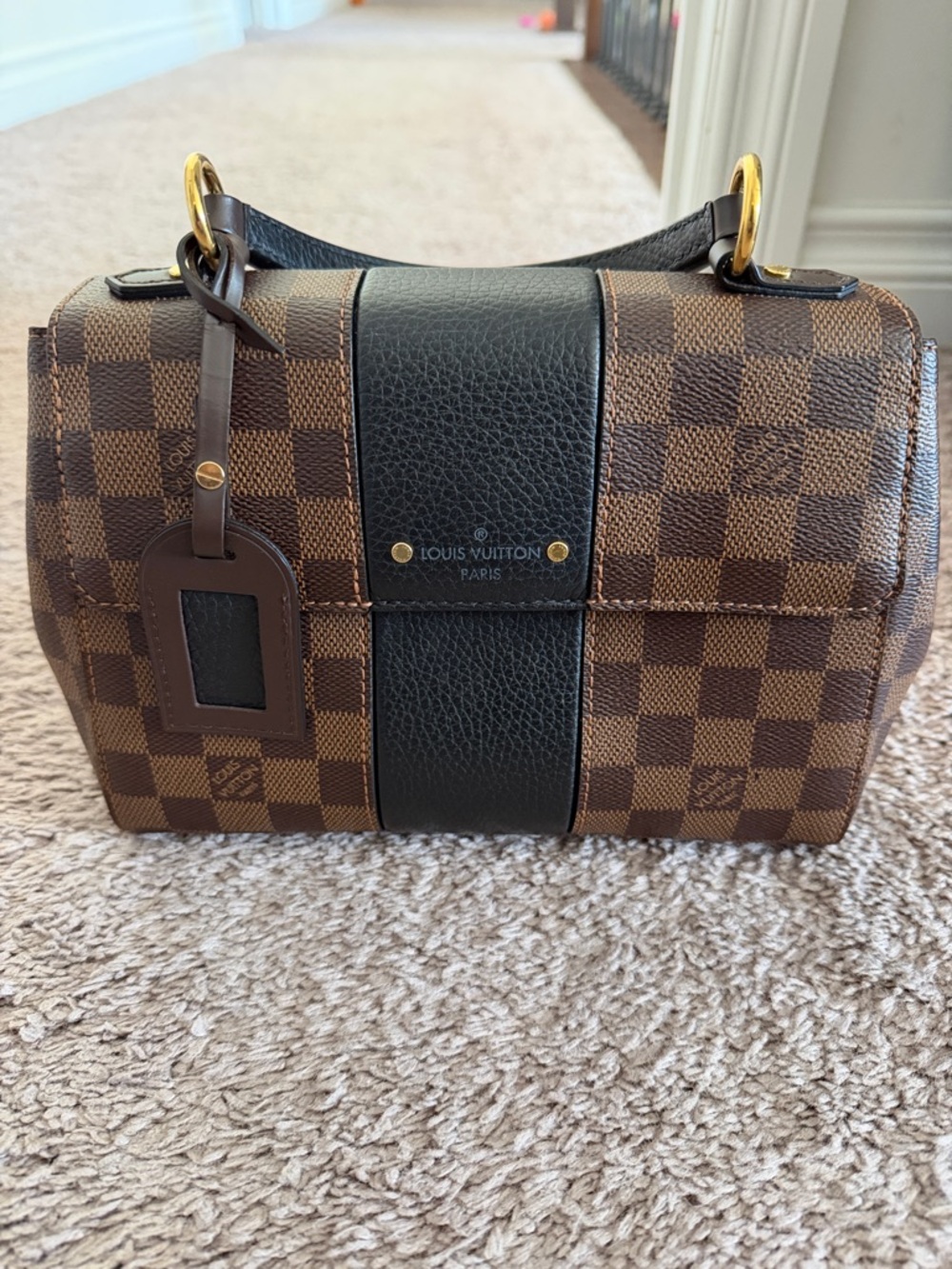 Louis Vuitton Damier Ebene Handbag with Dark Brown Strap